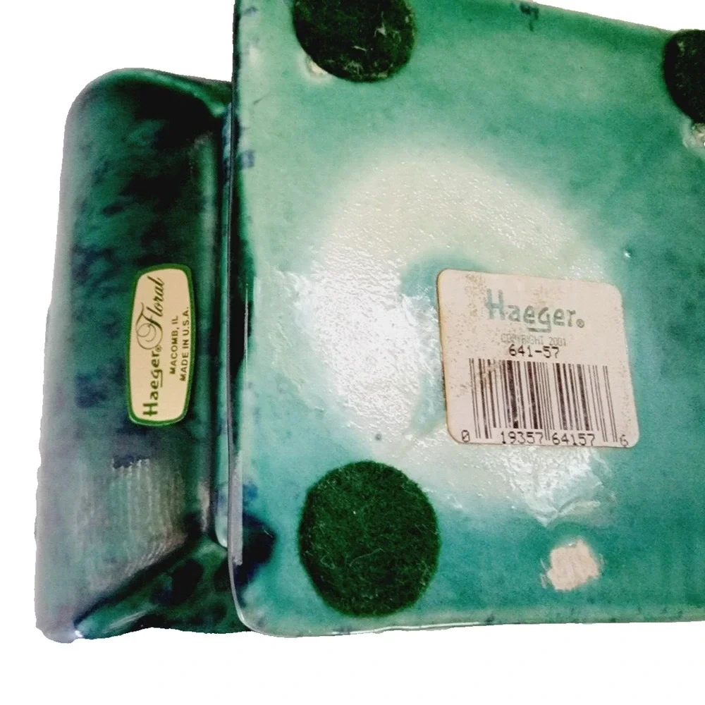Vintage Haeger Green Blue Floral Square Vase 11” Art Pottery